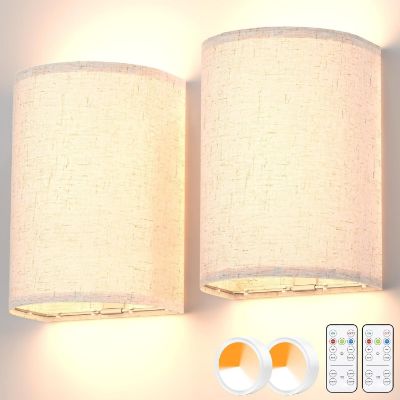 Show details for Rechargeable Wall Lights, Remote Control Wall Lamps in 3 Colors Temperature Timer, Fabric Sconces for Bedroom & Living Room Lighting - Set of 2  Picture of Rechargeable Wall Lights, Remote Control Wall Lamps in 3 Colors Temperature Timer, Fabric Sconces for Bedroom & Living Room Lighting - Set of 2