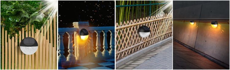 Picture of Outdoor Fence Solar Lights  – Decorative Solar Lights, IP65 Waterproof, Wireless Wall Lights, Warm White (4 Pack)