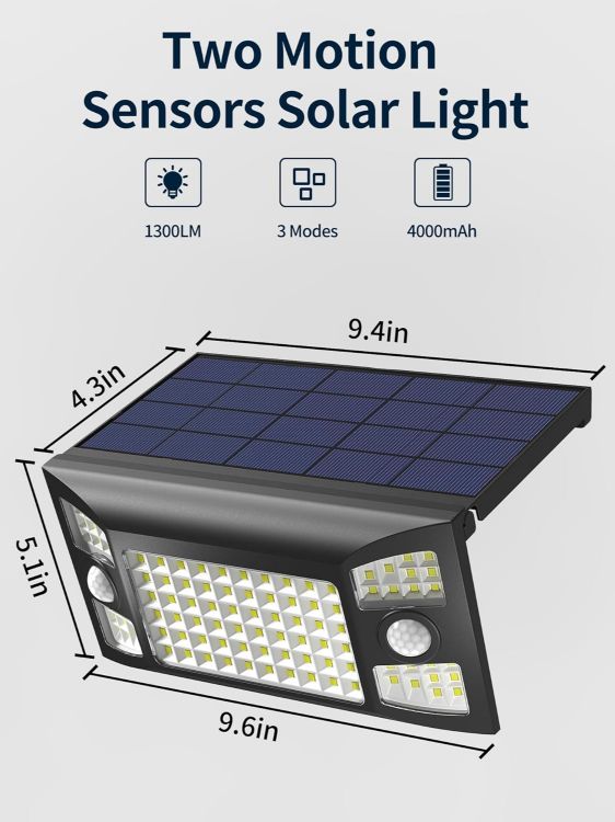 Picture of Outdoor Security Solar Wall Light - Motion Sensor, 270° Wide Angle, IP65 Waterproof