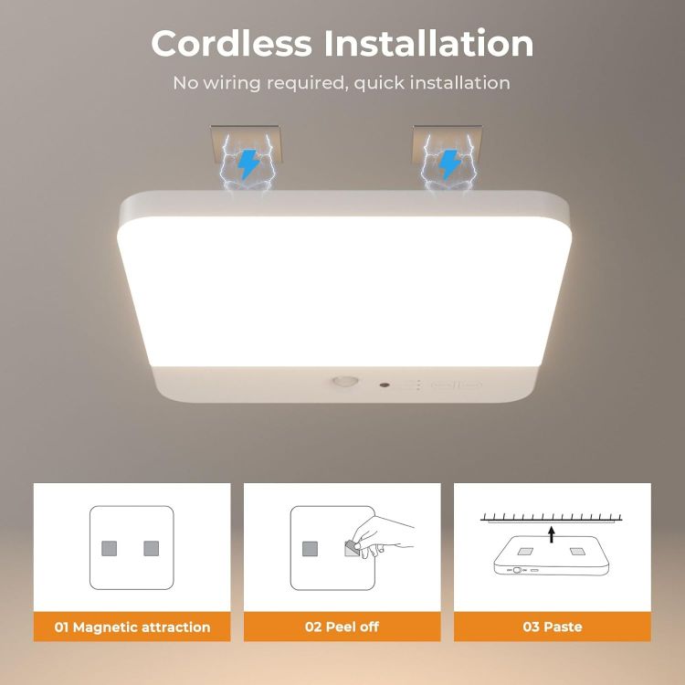 Wireless LED Motion Sensor Ceiling Lamp – Day, Night & Steady Modes with 6000mAh Battery
