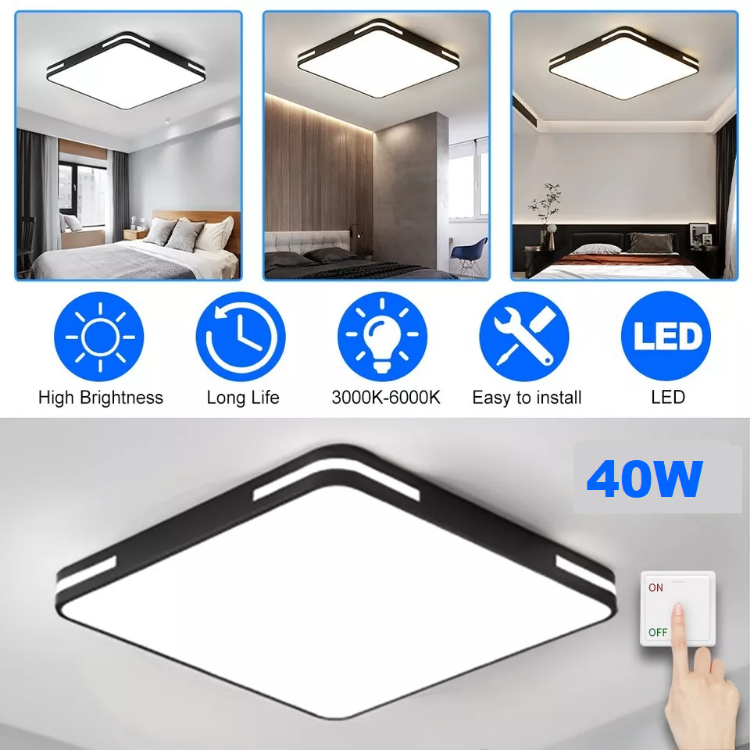 Picture of 36W LED Ceiling Light, Bathroom Lights Ceiling, Waterproof Square Black Flush Ceiling Light for Living Room