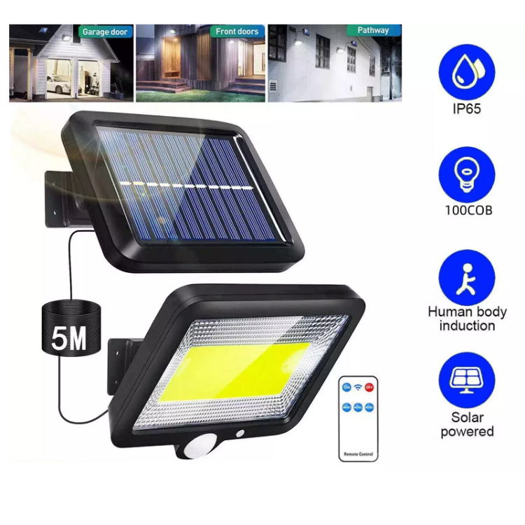 Solar-powered LED wall light with PIR motion sensor for garden and driveway