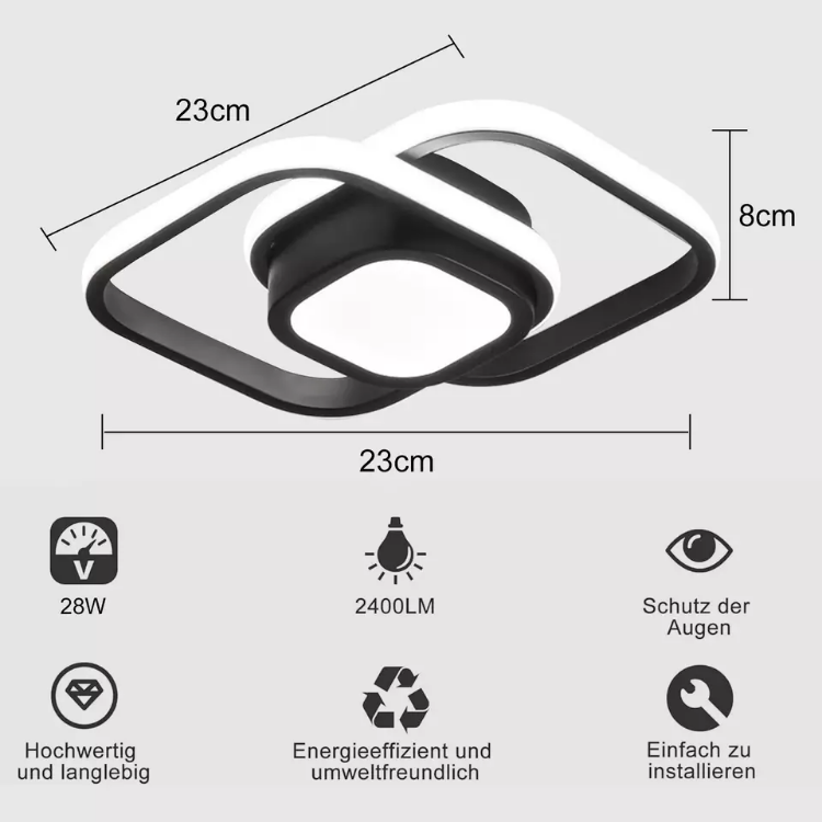 Double square intersecting LED ceiling light with 3D design