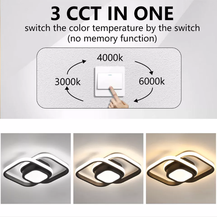 Black and white modern square ceiling light 28W