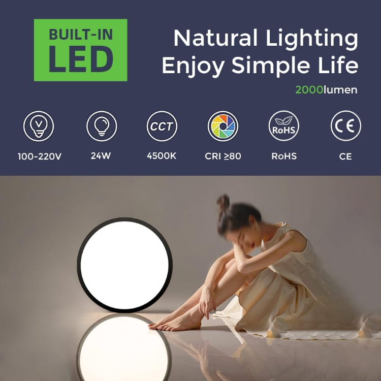 Modern Flush Mount LED Ceiling Light 24W – 3000K/4500K/6500K