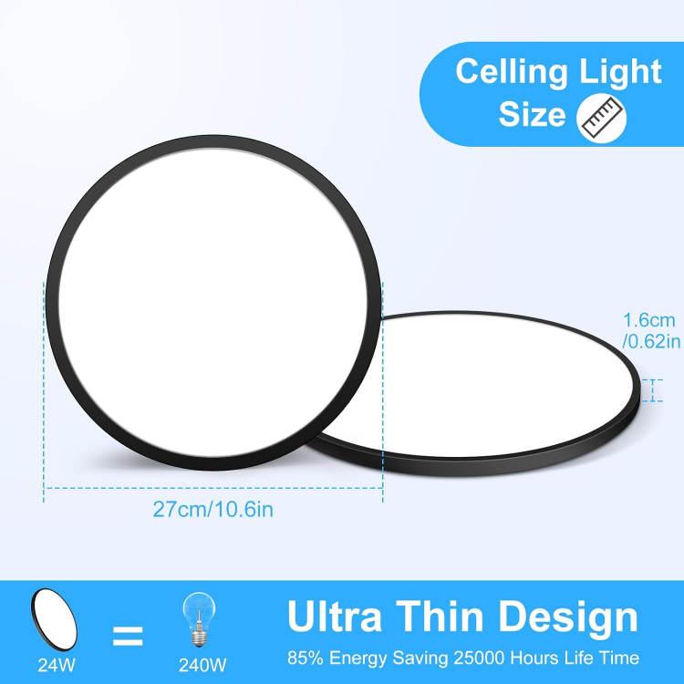 24W LED Ceiling Light IP44 – Dimmable Ultra-Thin Flush Mount