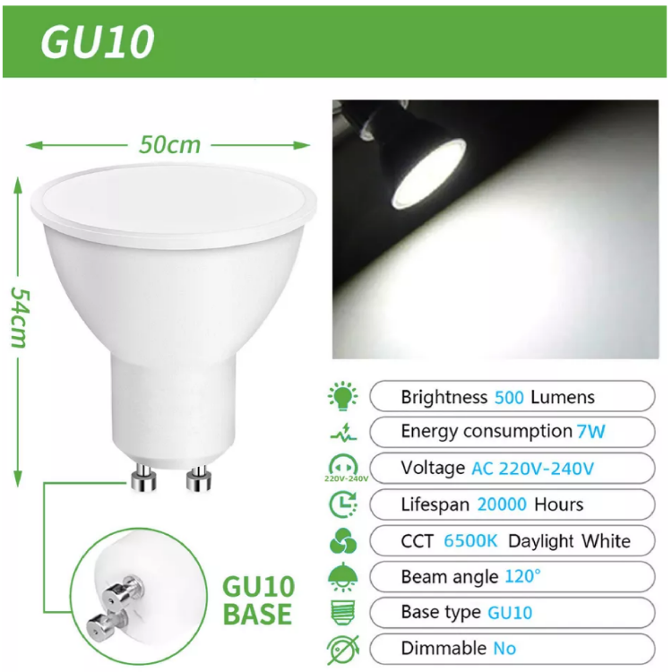 Picture of 10x LED GU10 Light Bulbs 7W Energy-Saving Spotlights |  Cool White 120° Beam Angle