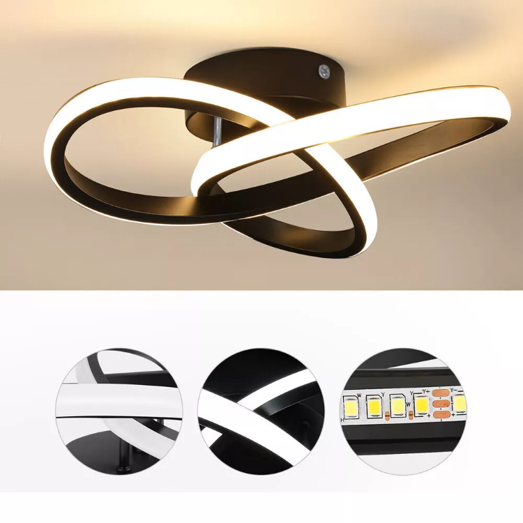 Black modern flower-shaped LED ceiling light in living room