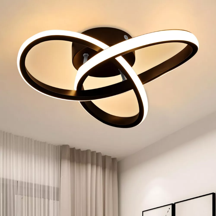 Creative layered LED ceiling fixture in black color for hallway