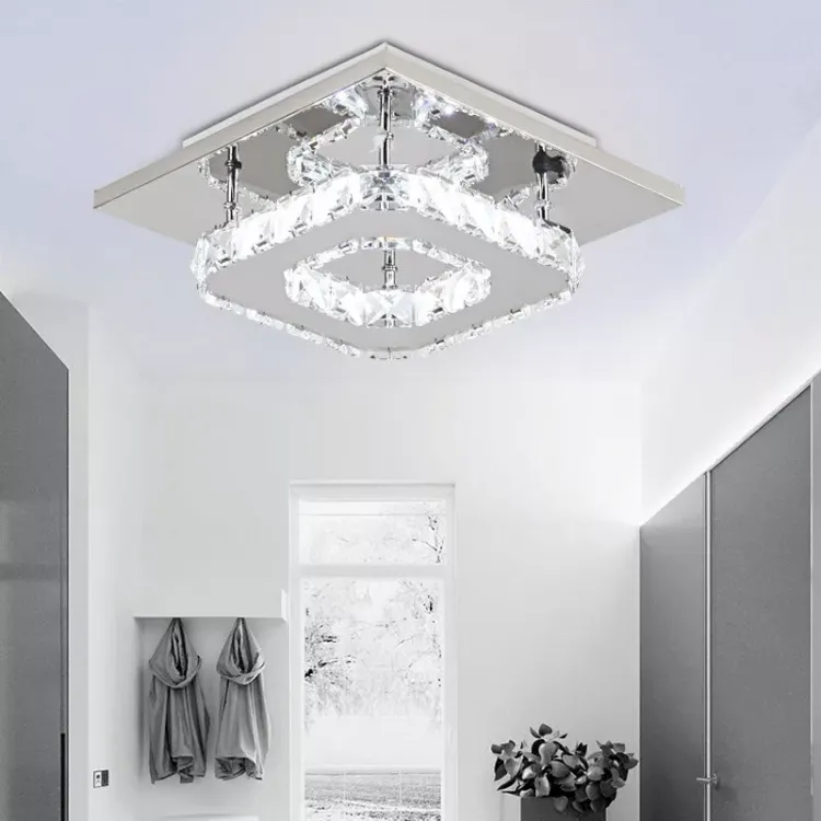 Picture of Modern Square Crystal LED Ceiling Light Chrome Pendant Chandelier for Home & Dining