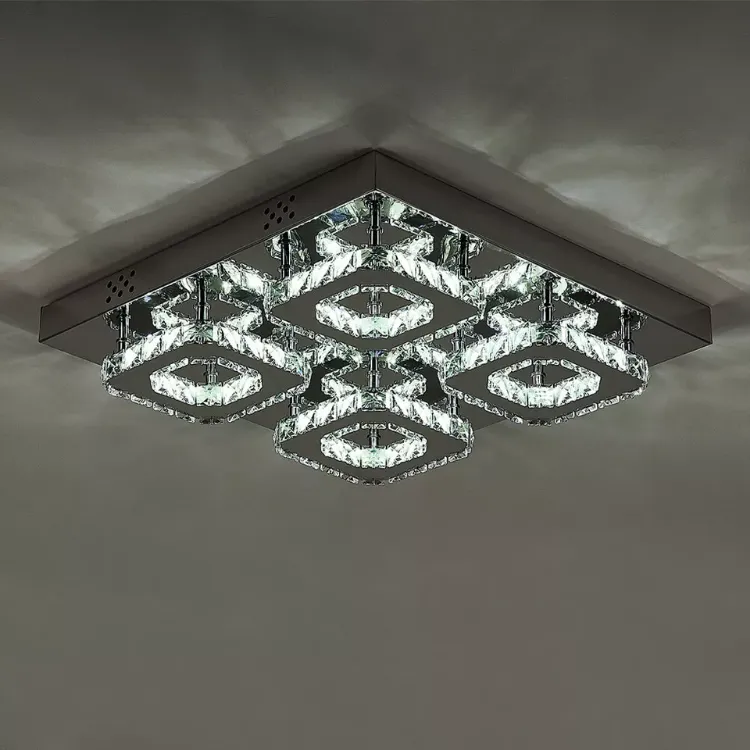 Picture of Modern Square Crystal LED Ceiling Light Chrome Pendant Chandelier for Home & Dining
