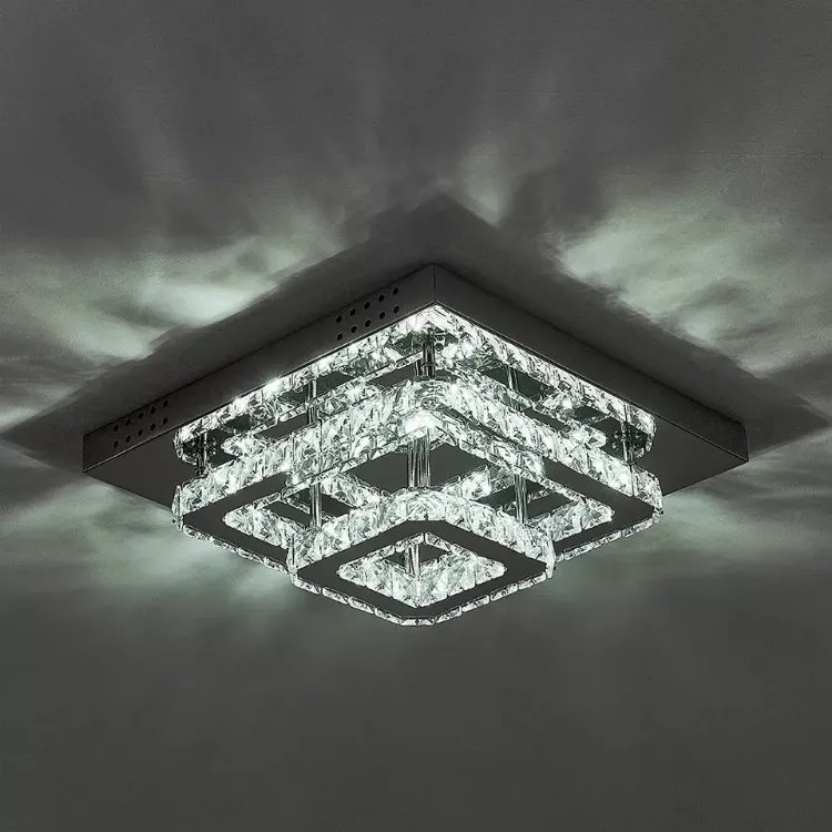 Picture of Modern Square Crystal LED Ceiling Light Chrome Pendant Chandelier for Home & Dining