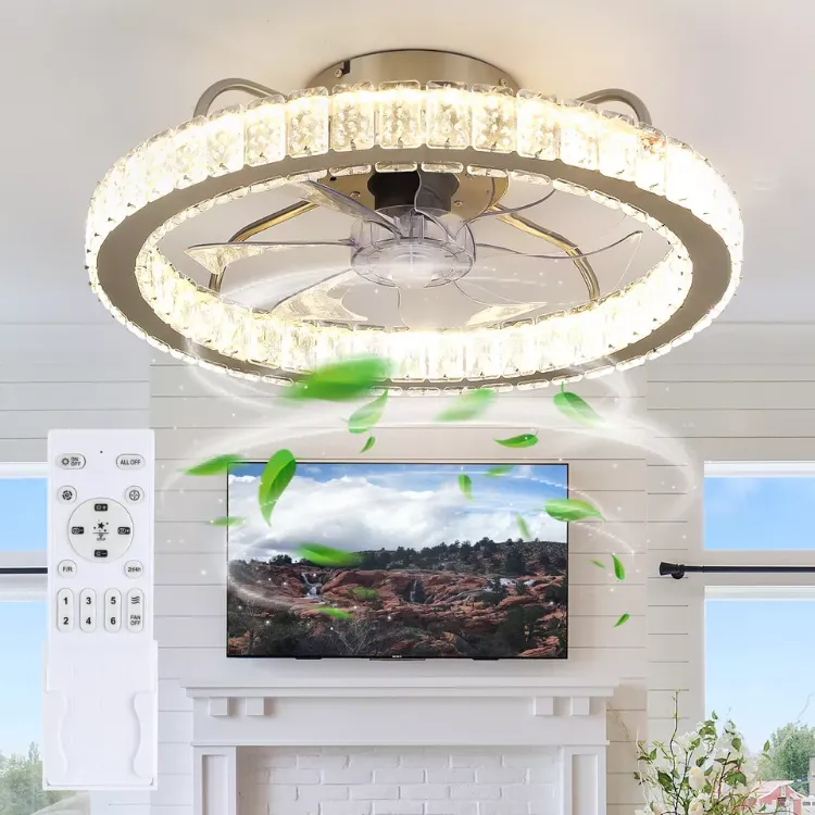 Picture of LED Crystal Ceiling Fan Light – Dimmable, Quiet Fan Lamp with Remote Control for Living Room & Bedroom