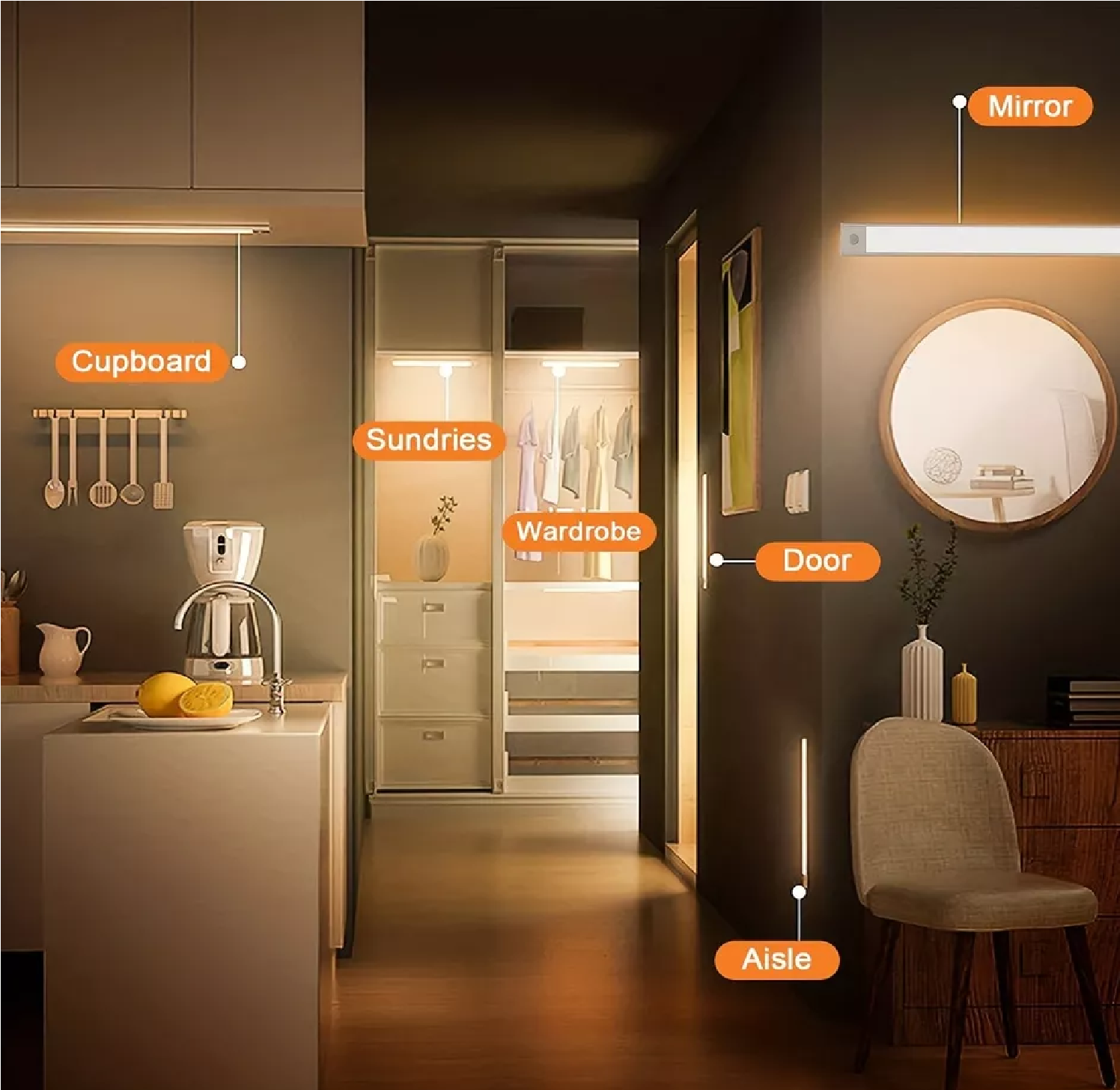 Wireless LED PIR Motion Sensor Light Strip - USB Rechargeable Cabinet ...
