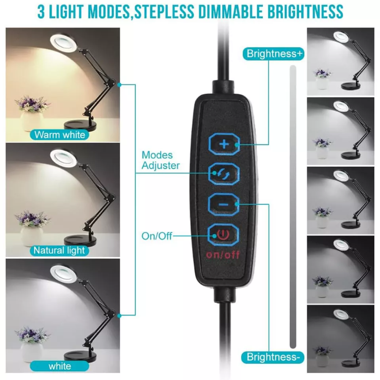 Magnifying Glass Lamp,5X 10X Magnifier Desk Lamp Adjustable Magnifying