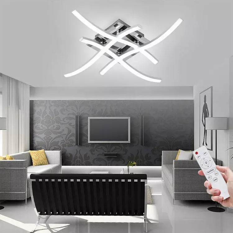 Brushed nickel metal and plastic LED ceiling lamp for home