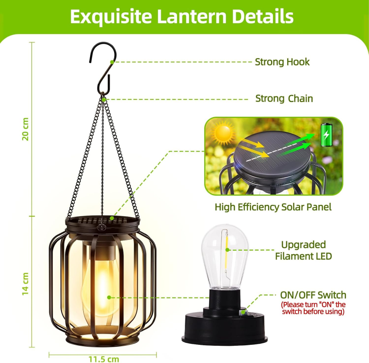 Picture of Hanging Lantern Outdoor Solar Light - IP65 Waterproof, Solar-powered, Auto On/Off, Energy Saving