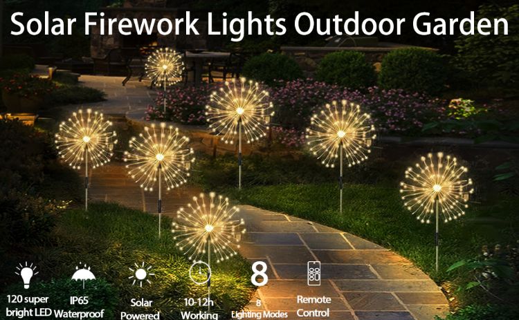 Picture of 480 LED Firework Solar Light - IP65 Waterproof, 8 Modes, Starburst Garden Light, 4 Pack