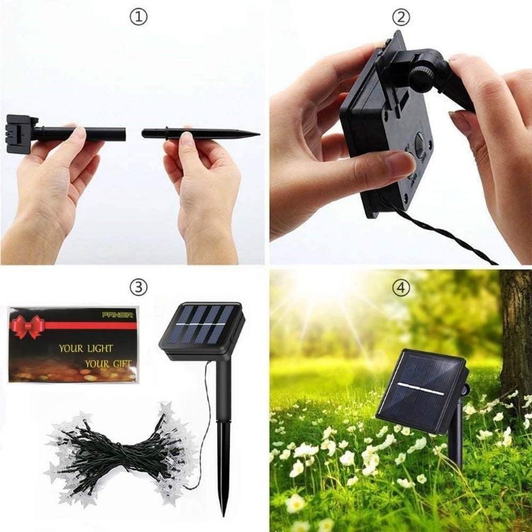 Picture of 50 LED Solar Fairy Lights  -  23ft Star String Light, IP65 Waterproof, 8 Modes, Built-in Rechargeable Battery