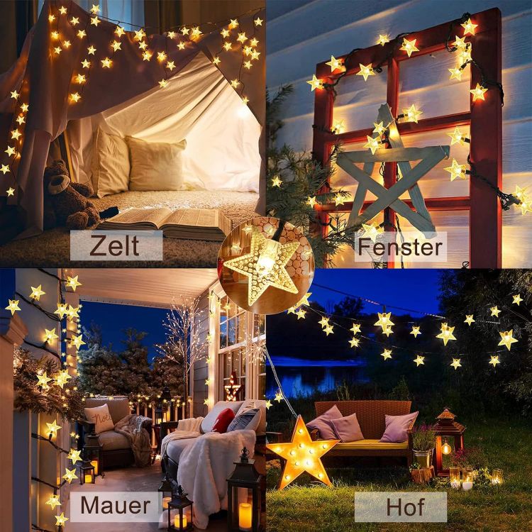 Picture of 50 LED Solar Fairy Lights  -  23ft Star String Light, IP65 Waterproof, 8 Modes, Built-in Rechargeable Battery