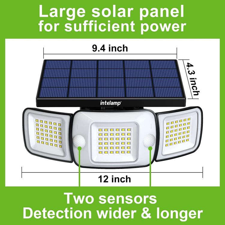 Picture of 3 Head LED Solar Security Light - Wide Angle, Motion Sensor, IP65 Waterproof, Outdoor Light