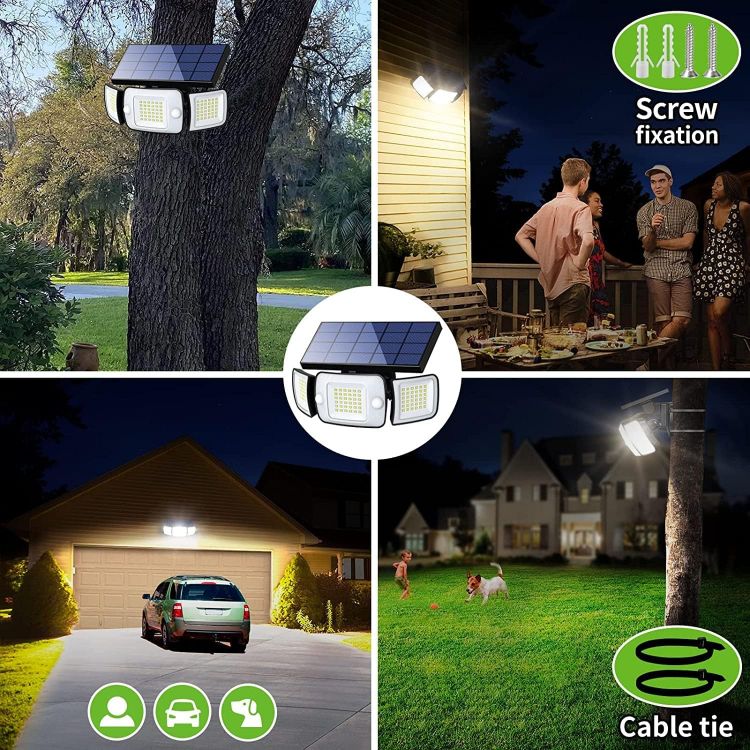 Picture of 3 Head LED Solar Security Light - Wide Angle, Motion Sensor, IP65 Waterproof, Outdoor Light