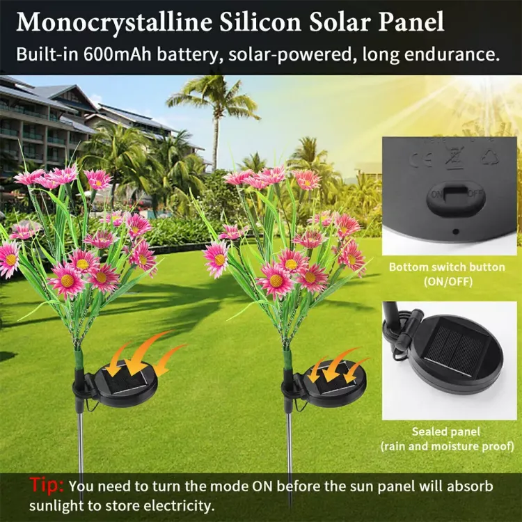 Picture of LED Flower Stake Solar Light -  IP65 Waterproof, Solar-Powered, Rechargeable, Decorative Light. (2 Pack)