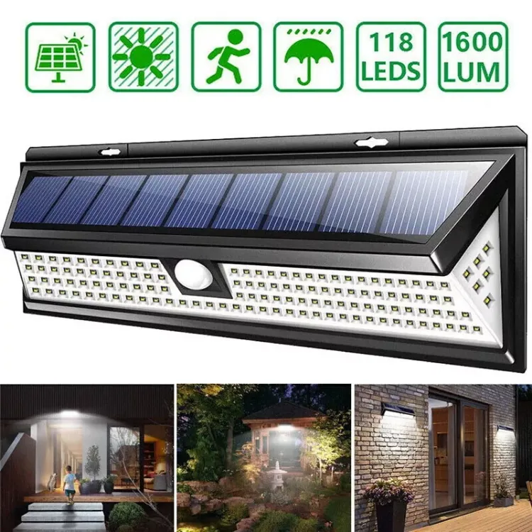 Picture of 118 LED Solar Wall Light - Motion Sensor, Ultra-Bright, IP65 Waterproof, Outdoor Security Light, Solar-Powered