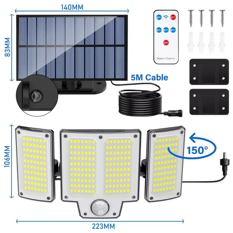 Picture of 280 LED Solar Wall Light - Motion Sensor, IP65 Waterproof, Outdoor Security Light, Wide-Angle, Rechargeable