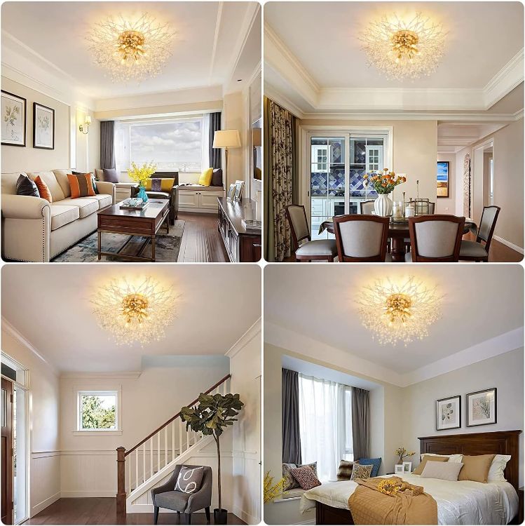 Picture of Modern Crystal Ceiling Lights – Chrome Fireworks Chandelier with K9 Crystals, 6 G9 LED Bulbs, Elegant Pendant Lighting for Living Room, Bedroom, Dining Room, and Hallway