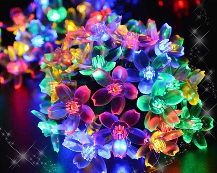 Picture of 50 LED Peach Flower Solar Fairy Lights - IP65 Waterproof, Rechargeable String Lights,  23ft String Light, Solar-powered