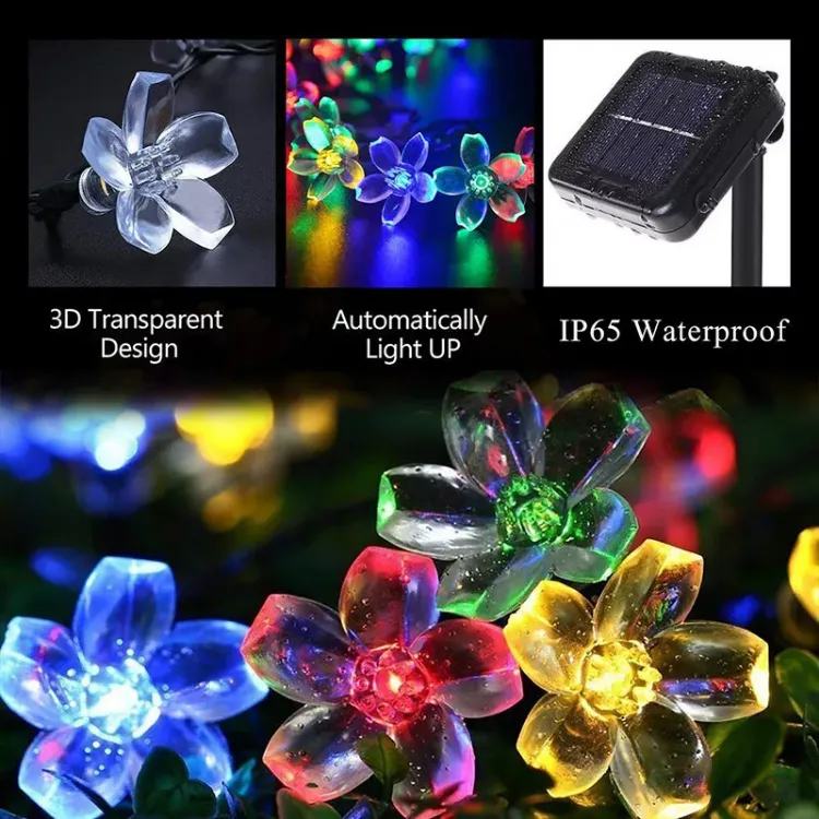 Picture of 50 LED Peach Flower Solar Fairy Lights - IP65 Waterproof, Rechargeable String Lights,  23ft String Light, Solar-powered