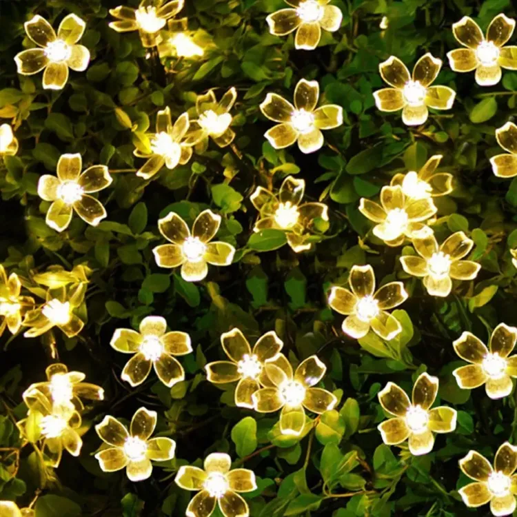 Picture of 50 LED Peach Flower Solar Fairy Lights - IP65 Waterproof, Rechargeable String Lights,  23ft String Light, Solar-powered