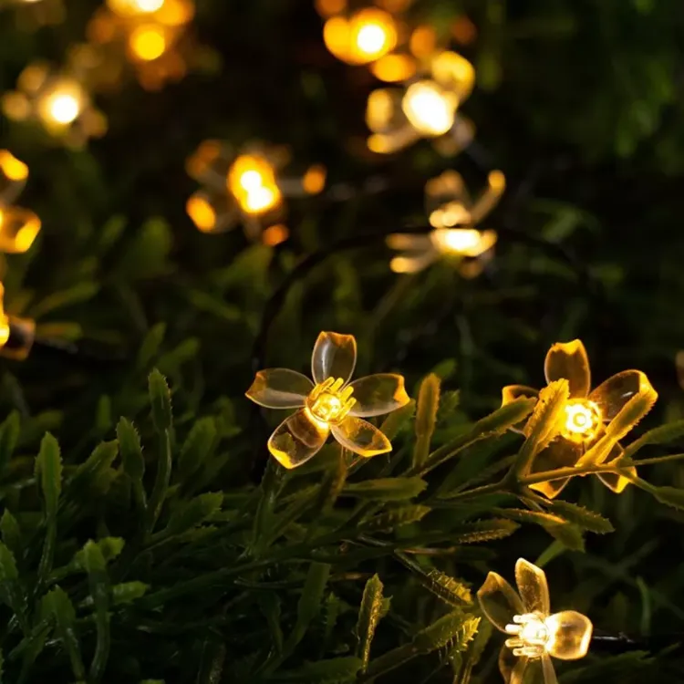 Picture of 50 LED Peach Flower Solar Fairy Lights - IP65 Waterproof, Rechargeable String Lights,  23ft String Light, Solar-powered
