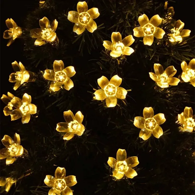 Picture of 50 LED Peach Flower Solar Fairy Lights - IP65 Waterproof, Rechargeable String Lights,  23ft String Light, Solar-powered