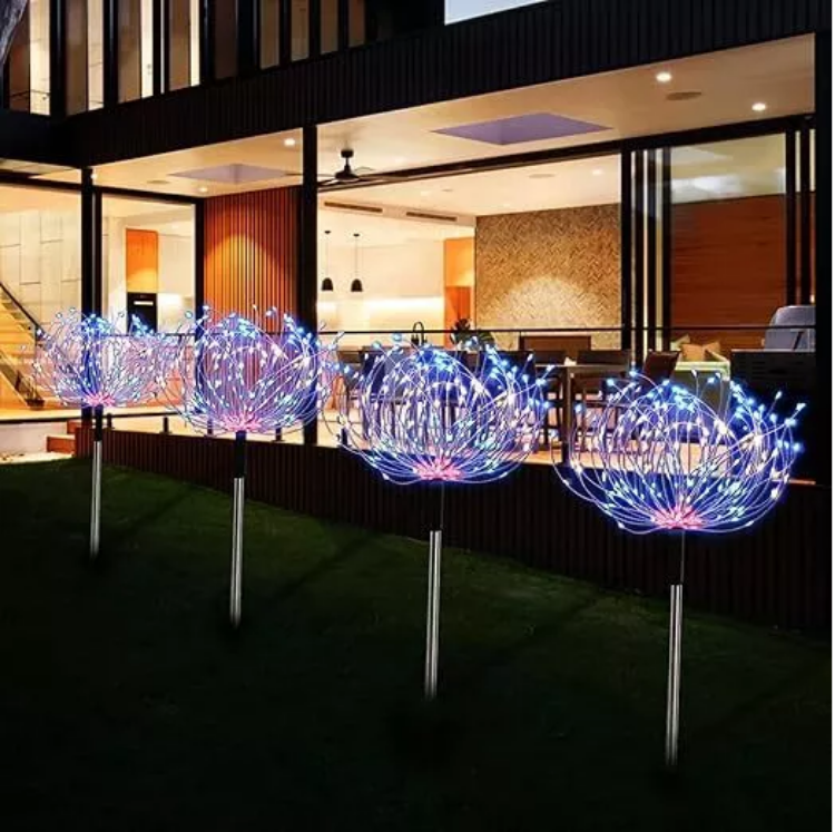 Picture of Solar 150 LED Firework Lights, Waterproof Multicolored Solar-Powered Outdoor Decoration for Garden, Party, and Holiday (Set of 2/4/8)