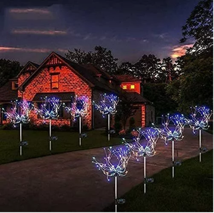 Picture of Solar 150 LED Firework Lights, Waterproof Multicolored Solar-Powered Outdoor Decoration for Garden, Party, and Holiday (Set of 2/4/8)