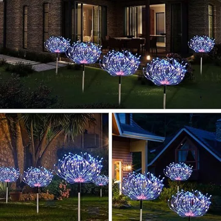 Picture of Solar 150 LED Firework Lights, Waterproof Multicolored Solar-Powered Outdoor Decoration for Garden, Party, and Holiday (Set of 2/4/8)