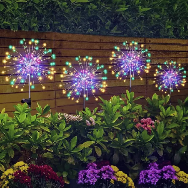 Picture of Solar 150 LED Firework Lights, Waterproof Multicolored Solar-Powered Outdoor Decoration for Garden, Party, and Holiday (Set of 2/4/8)
