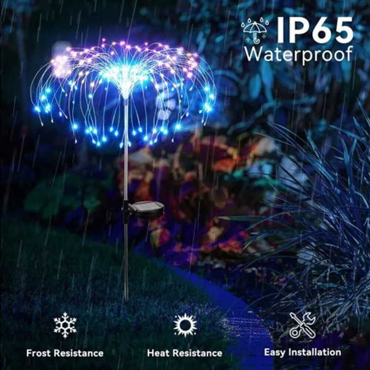 Picture of Solar 150 LED Firework Lights, Waterproof Multicolored Solar-Powered Outdoor Decoration for Garden, Party, and Holiday (Set of 2/4/8)