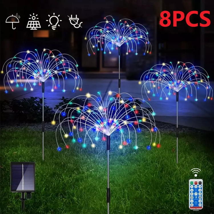Picture of Solar 150 LED Firework Lights, Waterproof Multicolored Solar-Powered Outdoor Decoration for Garden, Party, and Holiday (Set of 2/4/8)