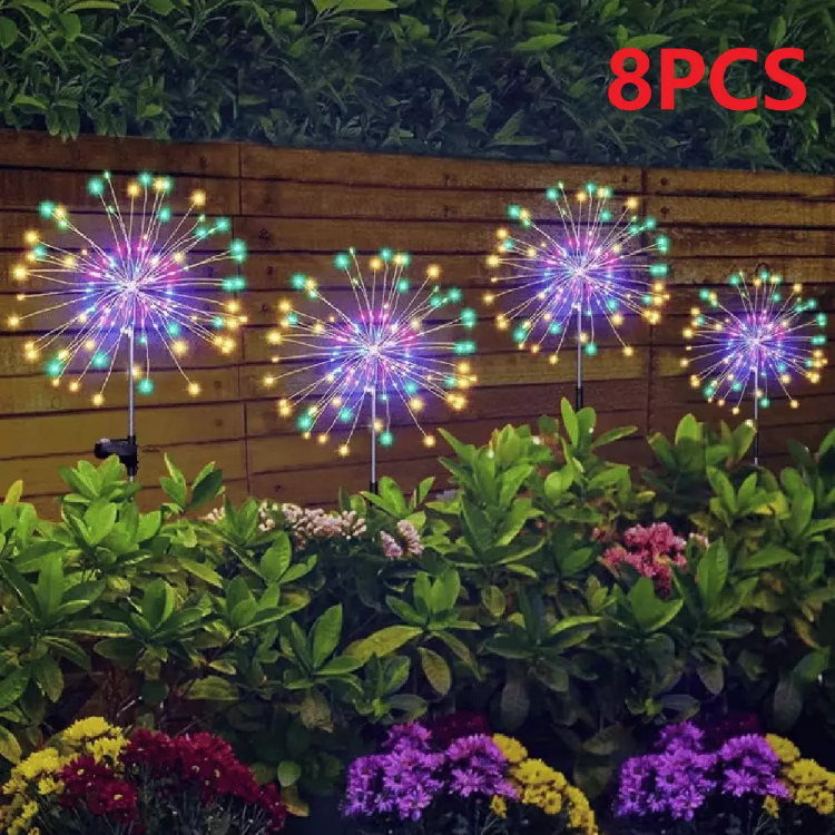 Picture of Solar 150 LED Firework Lights, Waterproof Multicolored Solar-Powered Outdoor Decoration for Garden, Party, and Holiday (Set of 2/4/8)