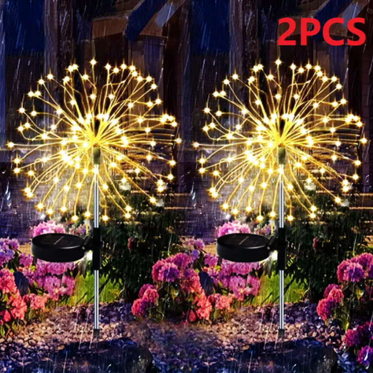 Picture of Solar 150 LED Firework Lights, Waterproof Multicolored Solar-Powered Outdoor Decoration for Garden, Party, and Holiday (Set of 2/4/8)