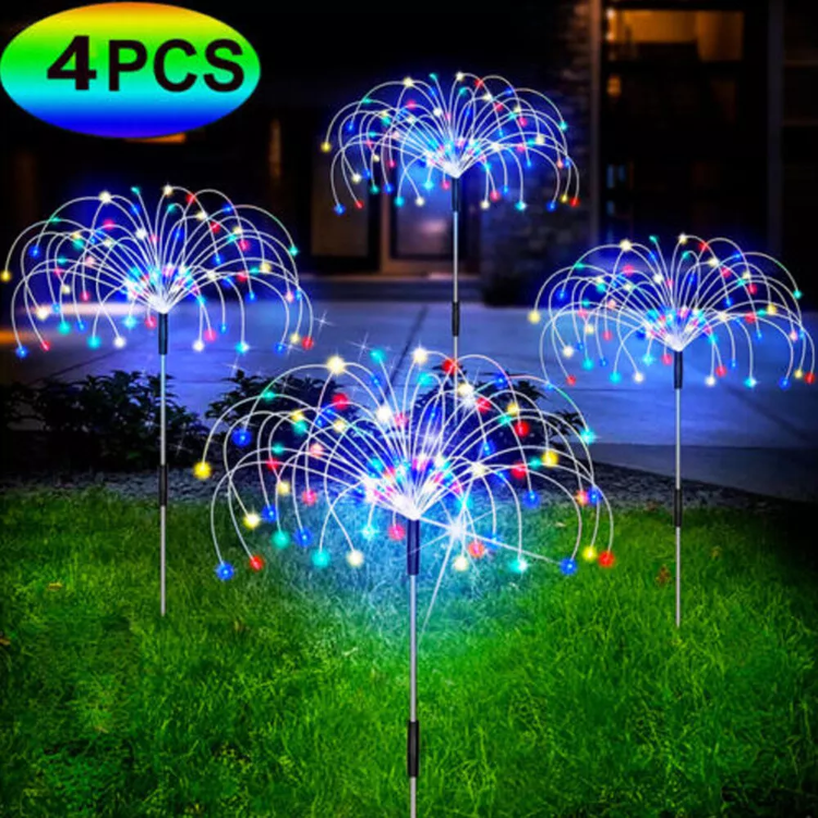 Picture of Solar 150 LED Firework Lights, Waterproof Multicolored Solar-Powered Outdoor Decoration for Garden, Party, and Holiday (Set of 2/4/8)
