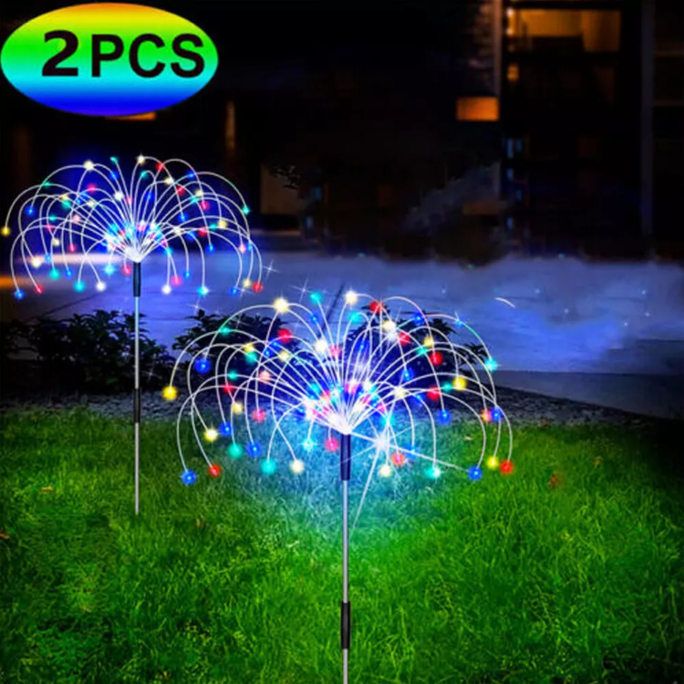 Picture of Solar 150 LED Firework Lights, Waterproof Multicolored Solar-Powered Outdoor Decoration for Garden, Party, and Holiday (Set of 2/4/8)