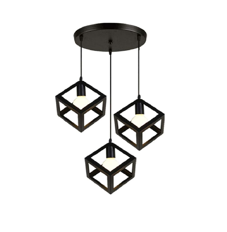 Picture of Industrial 3-Light Black Metal Cube Pendant Lamp Chandelier Living Room Dining Room Bedroom