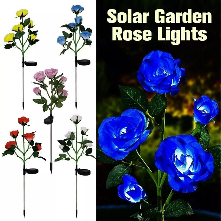 Picture of 5 LED Rose Flower Stake Solar Lights -  IP65 Waterproof, 600mAh Rechargeable Battery, Solar Powered
