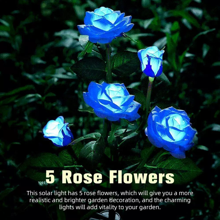 Picture of 5 LED Rose Flower Stake Solar Lights -  IP65 Waterproof, 600mAh Rechargeable Battery, Solar Powered