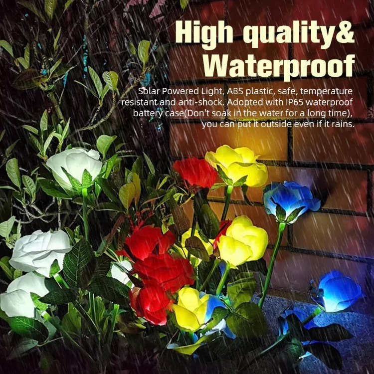 Picture of 5 LED Rose Flower Stake Solar Lights -  IP65 Waterproof, 600mAh Rechargeable Battery, Solar Powered