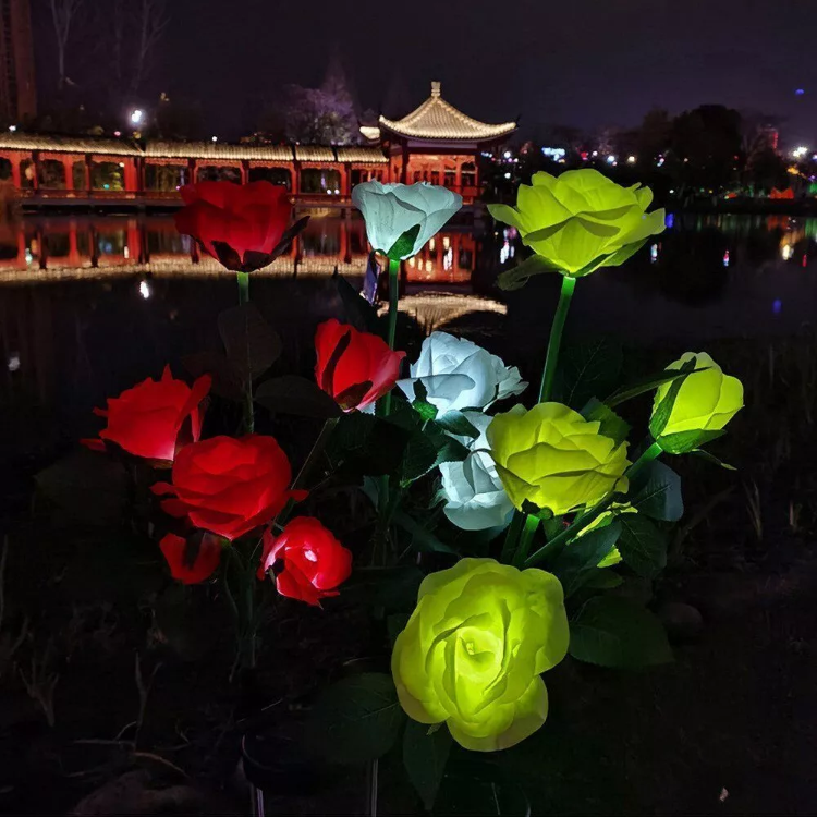 Picture of 5 LED Rose Flower Stake Solar Lights -  IP65 Waterproof, 600mAh Rechargeable Battery, Solar Powered